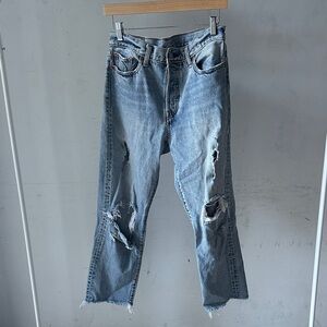 Distressed Red Tab Levi’s with Raw Hem, 29